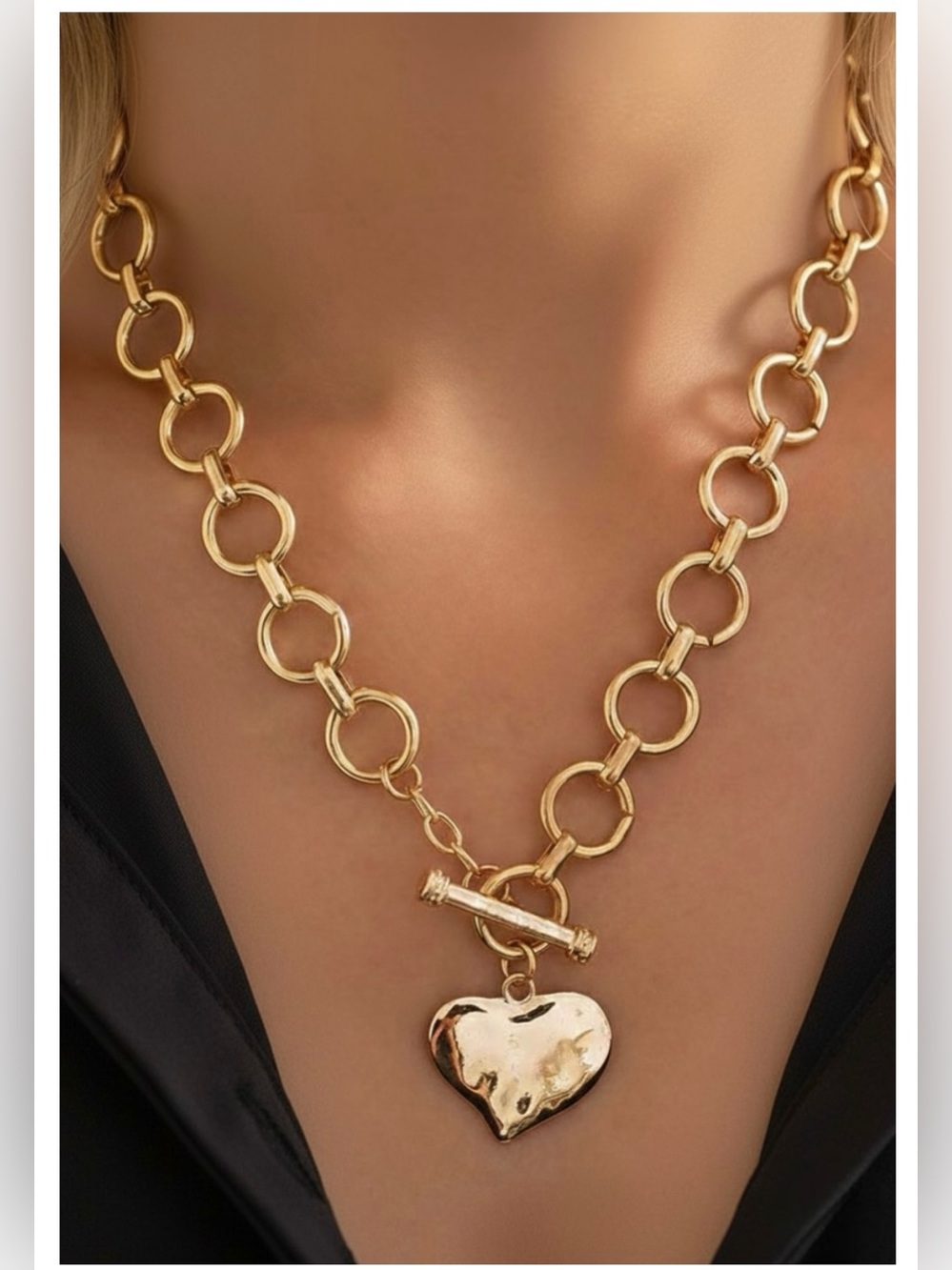 Hammered Heart Gold Plated Chain 17.7” Necklace